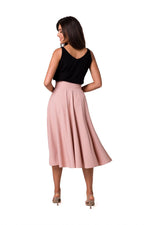 High-waisted Flared Midi-skjørt - BeWear til dame fra MS StyleHaven, laget av polyester, farge Rosa, størrelse M, med short ermer, perfekt til dress