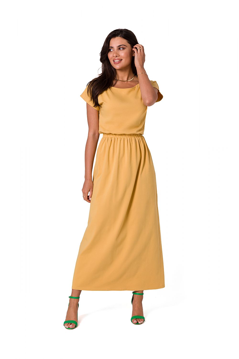 Dagskjole BeWear til dame fra MS StyleHaven, laget av Bomull; Elastan-1, farge Grønn, størrelse L, med short ermer, perfekt til dress