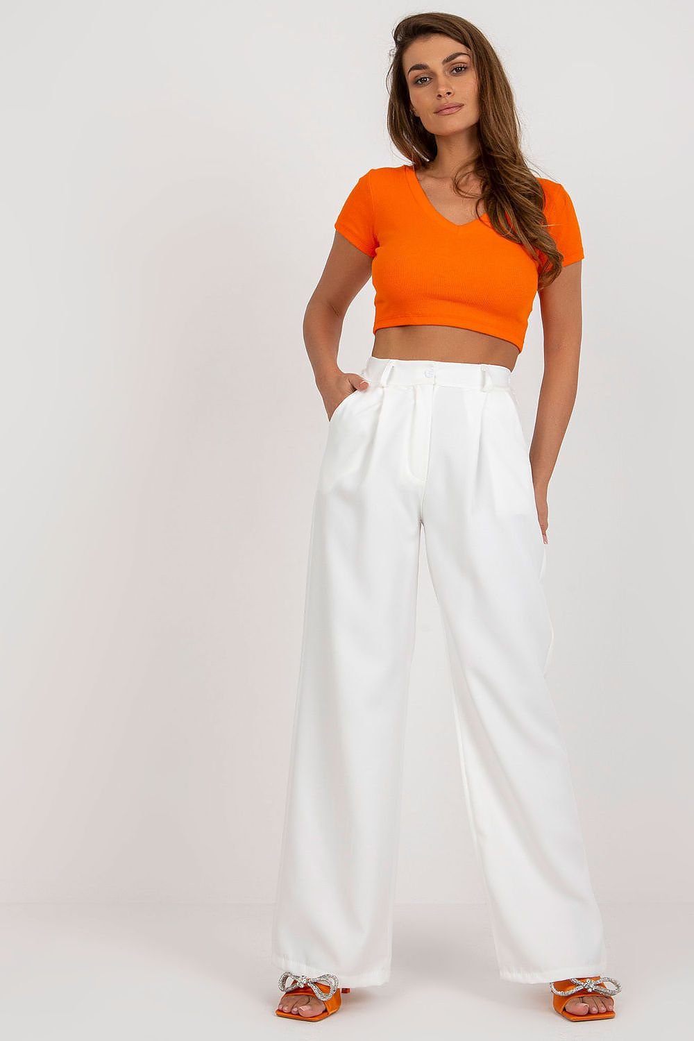 Elegant høytlivsbukse med folder til dame fra MS StyleHaven, størrelse L, med long, bukselengde long, kjolelengde maxi, kjolestil gown; sheath