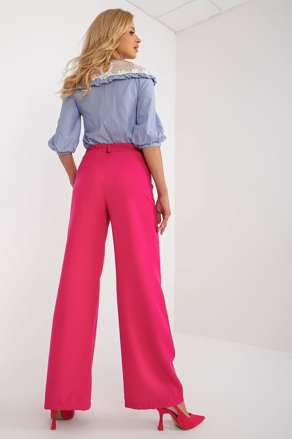 Elegant høytlivsbukse med folder til dame fra MS StyleHaven, størrelse M, med long, bukselengde long, kjolelengde maxi, kjolestil gown; sheath