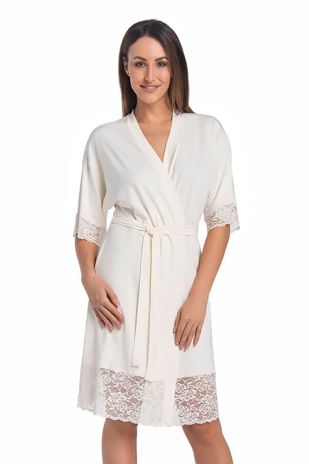Dame Badekåpe i Ecru med Blonder til dame fra MS StyleHaven, laget av Elastan; Viskose, farge Rød, størrelse XS, med long ermer, perfekt til casual; dress