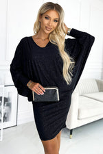 Batwing kjole til dame fra MS StyleHaven, laget av polyester, farge Svart, størrelse 2XL/3XL, med long ermer, perfekt til casual; dress