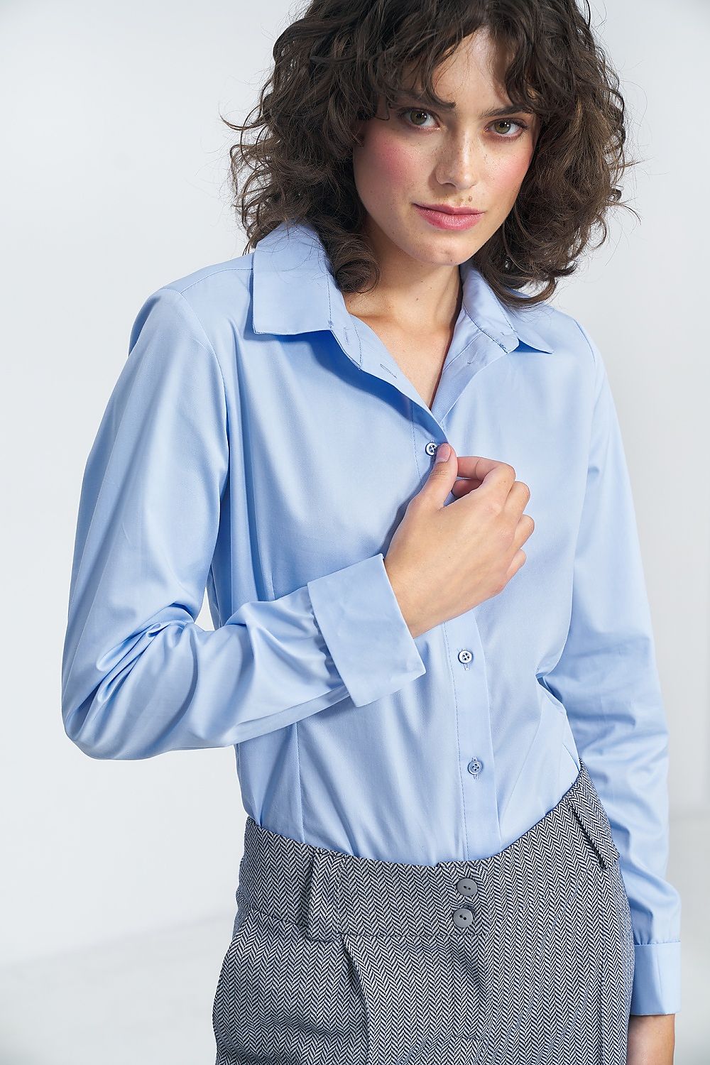 Langermet skjorte Nife til dame fra MS StyleHaven, laget av Bomull; polyester, farge Blå, størrelse 34, med long ermer, perfekt til casual; dress