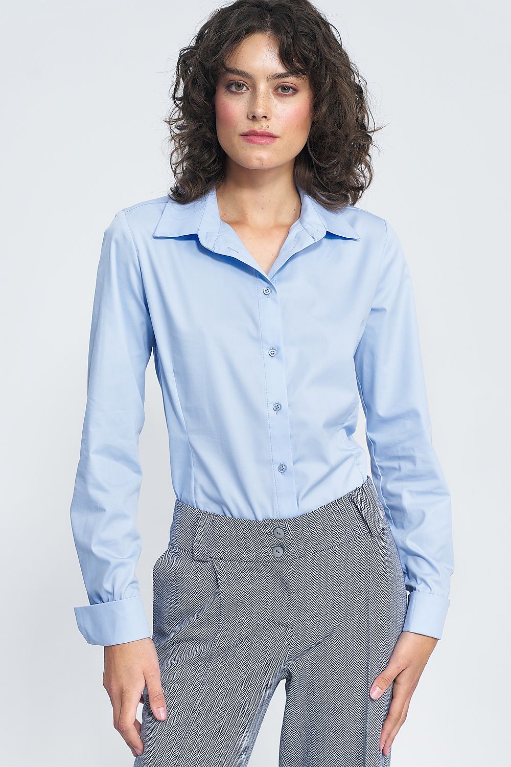Langermet skjorte Nife til dame fra MS StyleHaven, laget av Bomull; polyester, farge Blå, størrelse 36, med long ermer, perfekt til casual; dress
