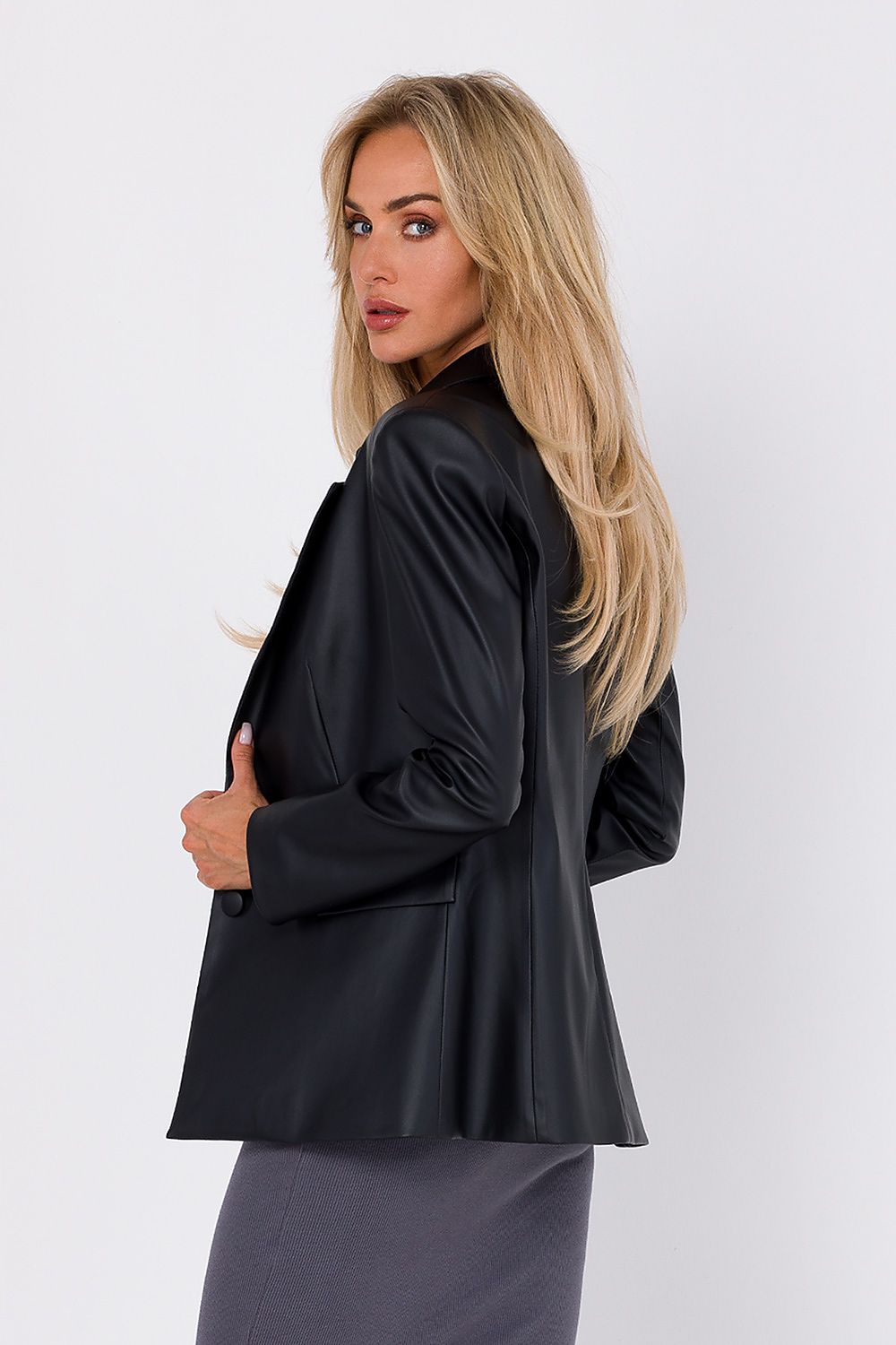 Miljøvennlig skinn Jakke - Moe til dame fra MS StyleHaven, laget av polyester, farge Svart, størrelse L, med long ermer, perfekt til dress
