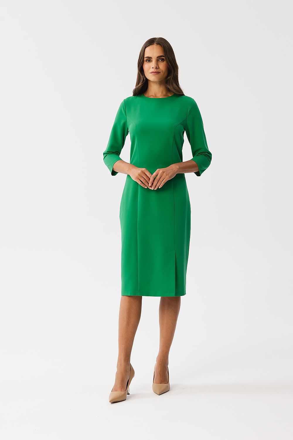Dagkjole Stylove til dame fra MS StyleHaven, laget av polyester; Viskose; Elastan-1, farge Grønn, størrelse s, med lang ermer, knee lengde, kjolestil pencil, perfekt til dress
