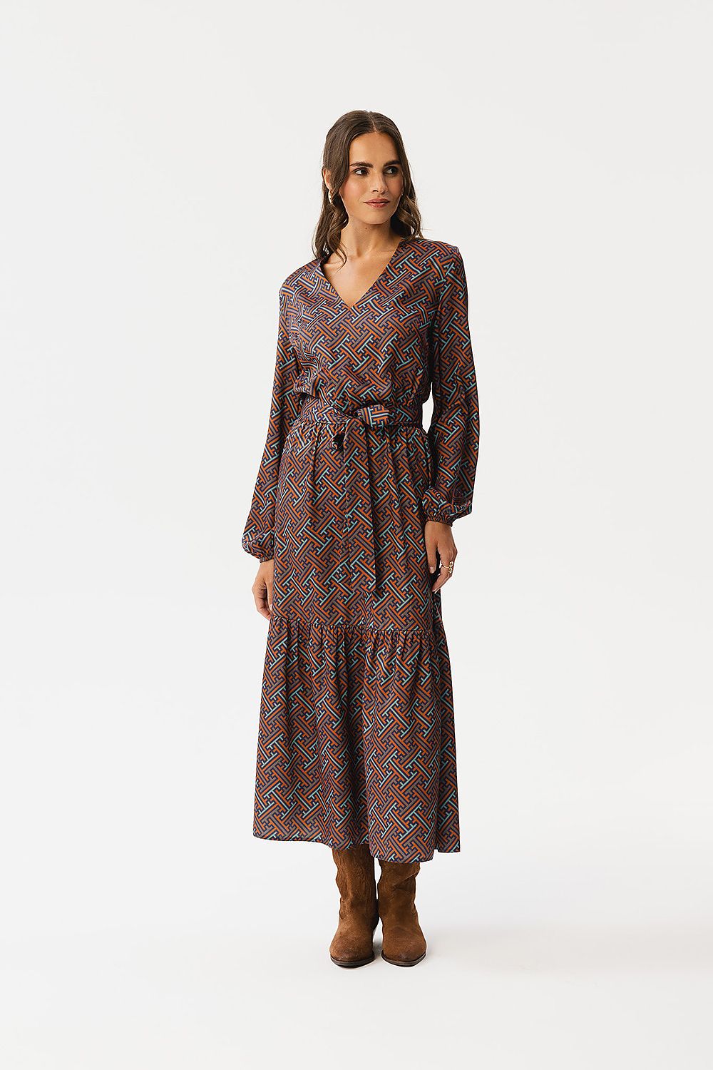 Dagkjole Stylove til dame fra MS StyleHaven, laget av polyester, farge Flerfarget, størrelse s, med long ermer, maxi lengde, kjolestil a-line, perfekt til dress