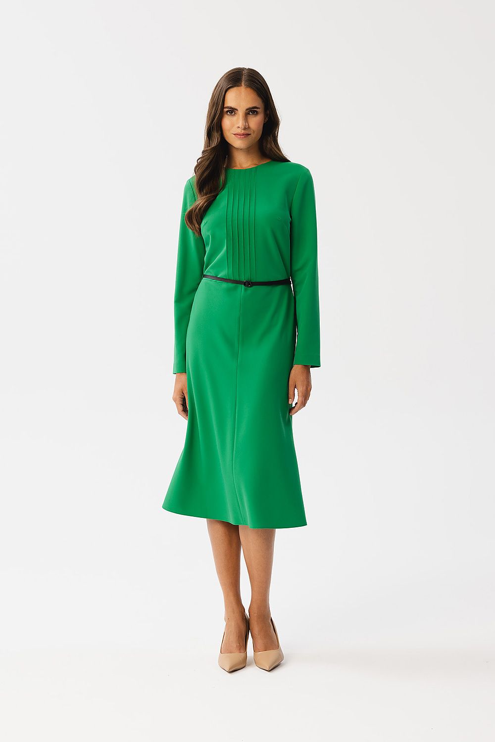 Dagkjole Stylove til dame fra MS StyleHaven, laget av polyester; Viskose; Elastan-1, farge Grønn, størrelse s, med long ermer, knee lengde, kjolestil a-line; sheath, perfekt til dress