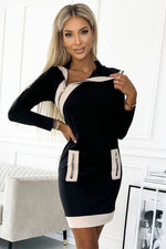Glidelåskjole / elegant tofarget kjole fra Numoco – Stilig med glidelåsdetaljer til dame fra MS StyleHaven, laget av polyester, farge Marineblå, størrelse S, med long; 3-4 ermer, mini; short; midi; knee lengde, kjolestil shirt; babydoll; blouson; a-line; sheath; slip, perfekt til casual; dress