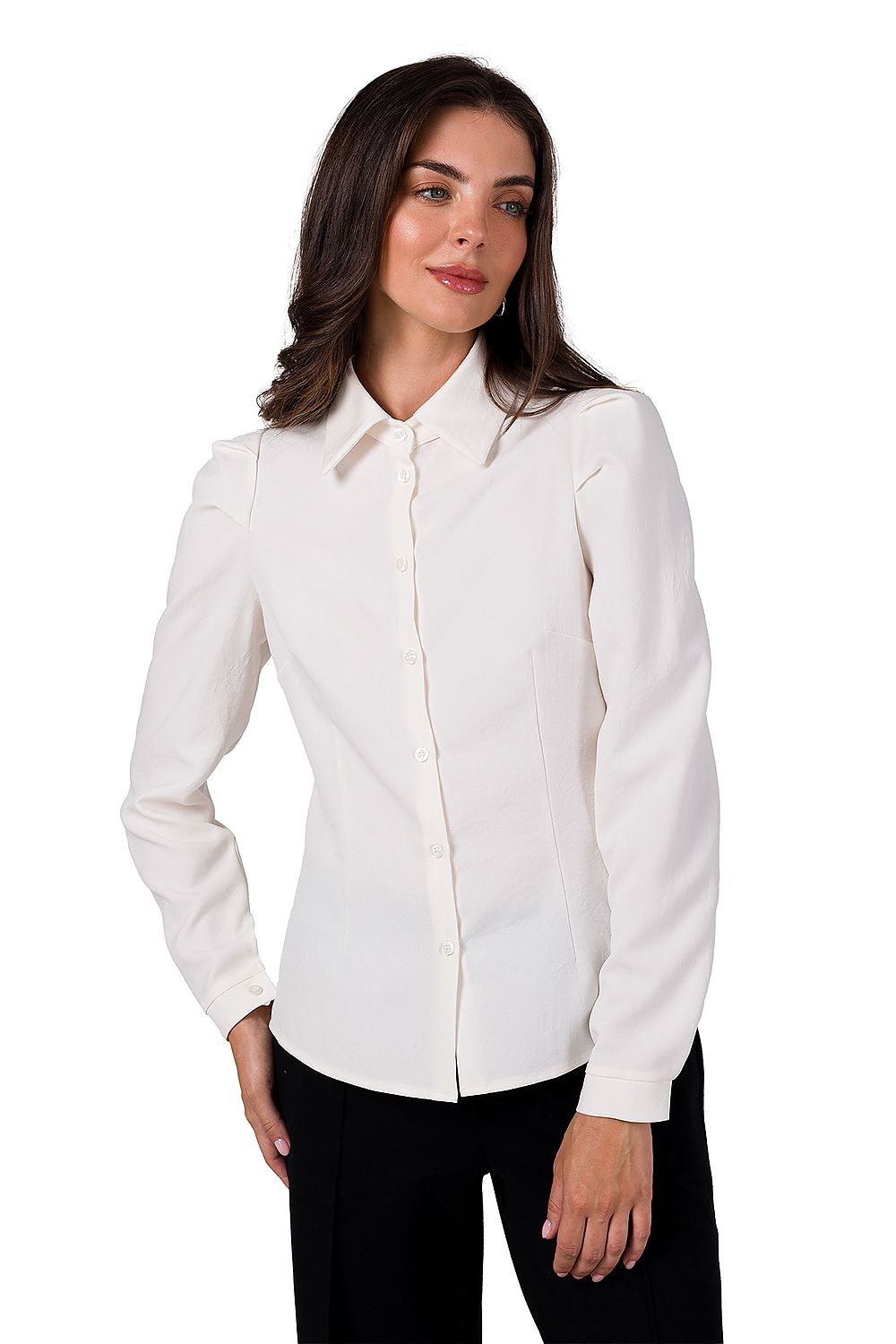 Langermet skjorte - BeWear til dame fra MS StyleHaven, laget av polyester, farge beige, størrelse s, med sleeveless ermer, perfekt til dress