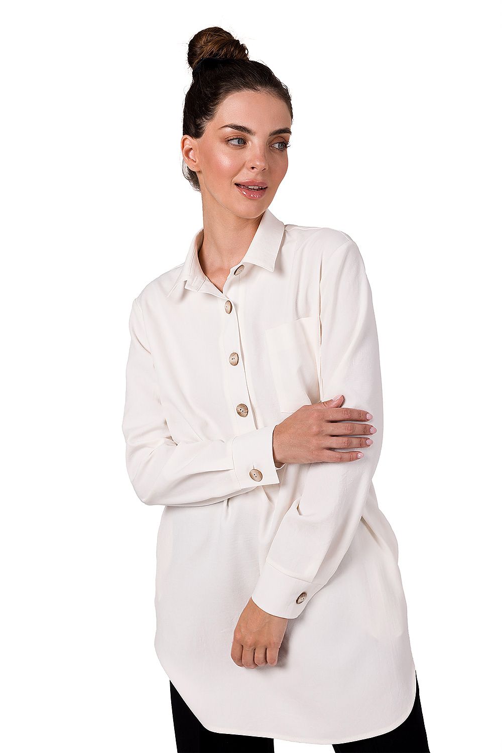 Tunika BeWear til dame fra MS StyleHaven, laget av polyester, farge beige, størrelse S/M, med long ermer, perfekt til dress
