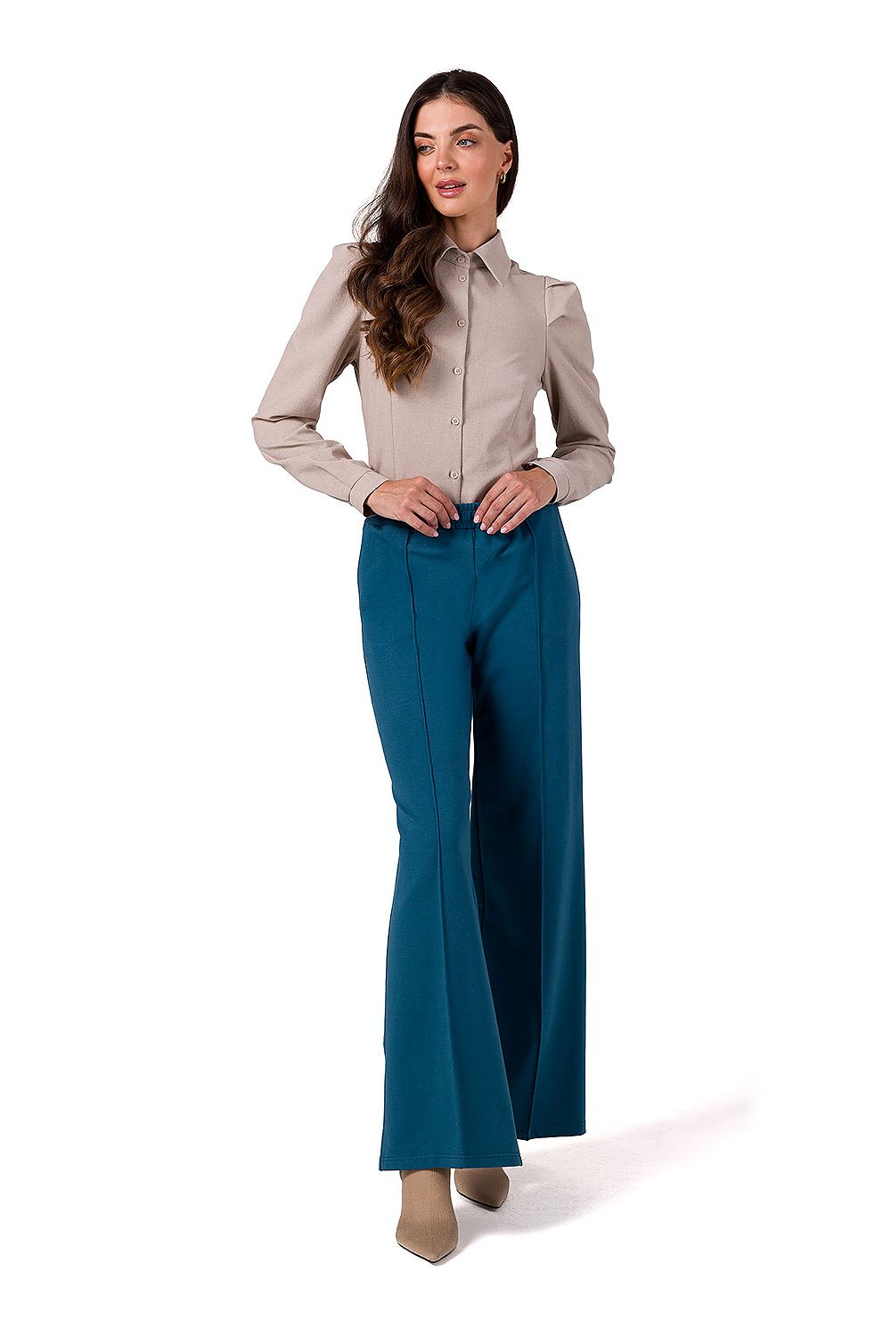 Sweatpants med vide ben - BeWear til dame fra MS StyleHaven, laget av Bomull; Elastan-1, farge Blå, størrelse s, med long ermer, bukselengde long, perfekt til dress