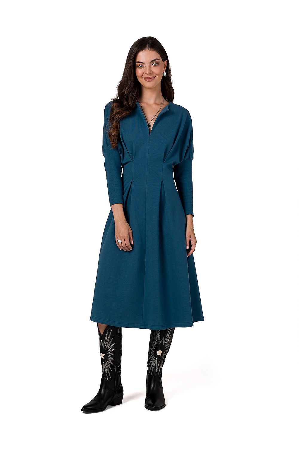 Dagskjole BeWear til dame fra MS StyleHaven, laget av Bomull; Elastan-1, farge Blå, størrelse M, med long ermer, perfekt til dress