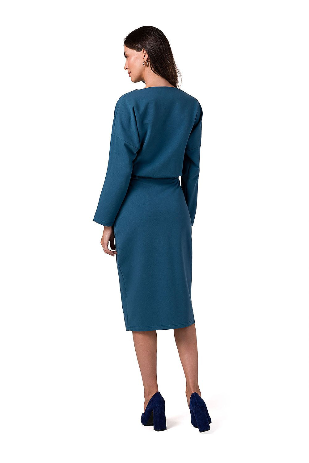 Dagskjole BeWear til dame fra MS StyleHaven, laget av Bomull; Elastan-1, farge Blå, størrelse M, med long ermer, perfekt til dress