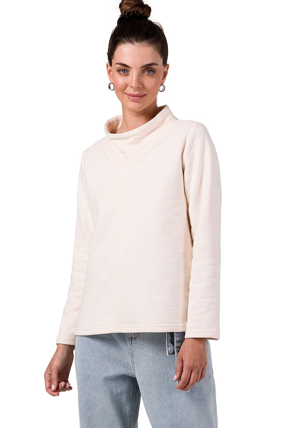 All-Season Comfort - Structured Turtleneck Sweatshirt til dame fra MS StyleHaven, laget av Bomull; polyester, farge beige, størrelse s, med long ermer, perfekt til dress