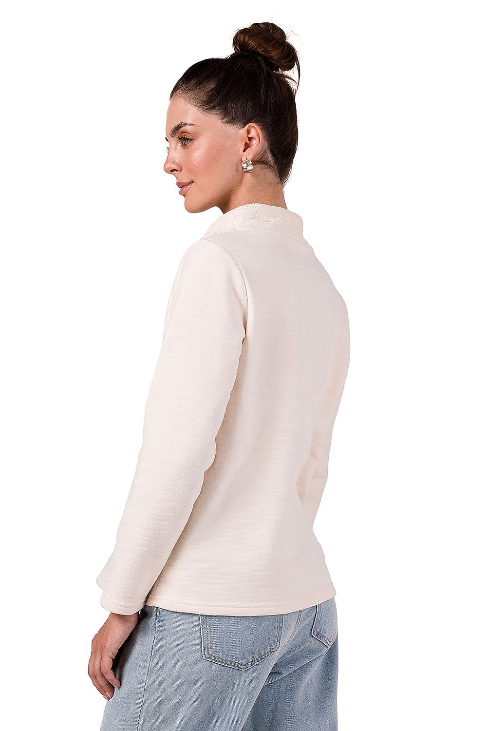 All-Season Comfort - Structured Turtleneck Sweatshirt til dame fra MS StyleHaven, laget av Bomull; polyester, farge beige, størrelse L, med long ermer, perfekt til dress