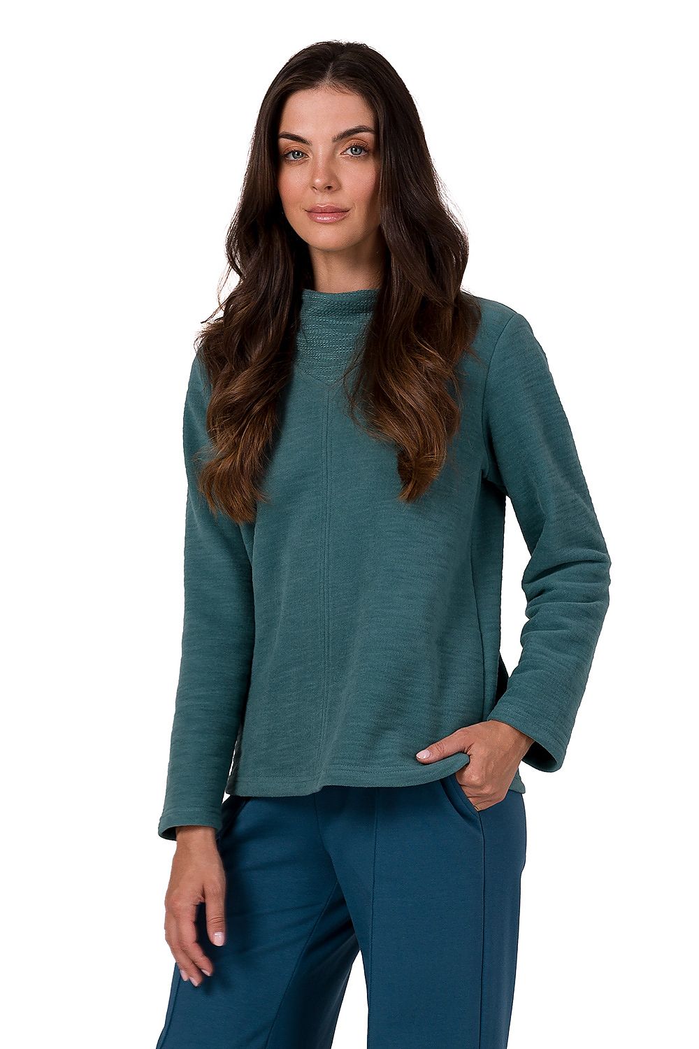 All-Season Comfort - Structured Turtleneck Sweatshirt til dame fra MS StyleHaven, laget av Bomull; polyester, farge beige, størrelse XL, med long ermer, perfekt til dress