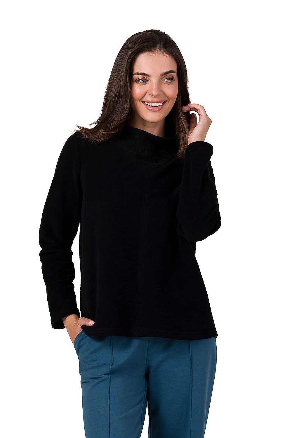 All-Season Comfort - Structured Turtleneck Sweatshirt til dame fra MS StyleHaven, laget av Bomull; polyester, farge Marineblå, størrelse s, med long ermer, perfekt til dress