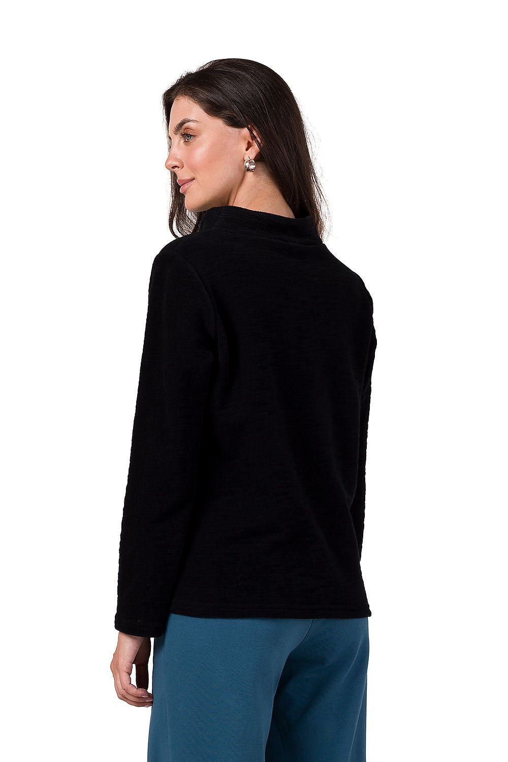 All-Season Comfort - Structured Turtleneck Sweatshirt til dame fra MS StyleHaven, laget av Bomull; polyester, farge Marineblå, størrelse L, med long ermer, perfekt til dress