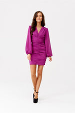 Drapert minikjole med V-utringning – Roco Fashion fra MS StyleHaven, størrelse 42, med long, bukselengde long, kjolelengde mini, kjolestil sheath; a-line
