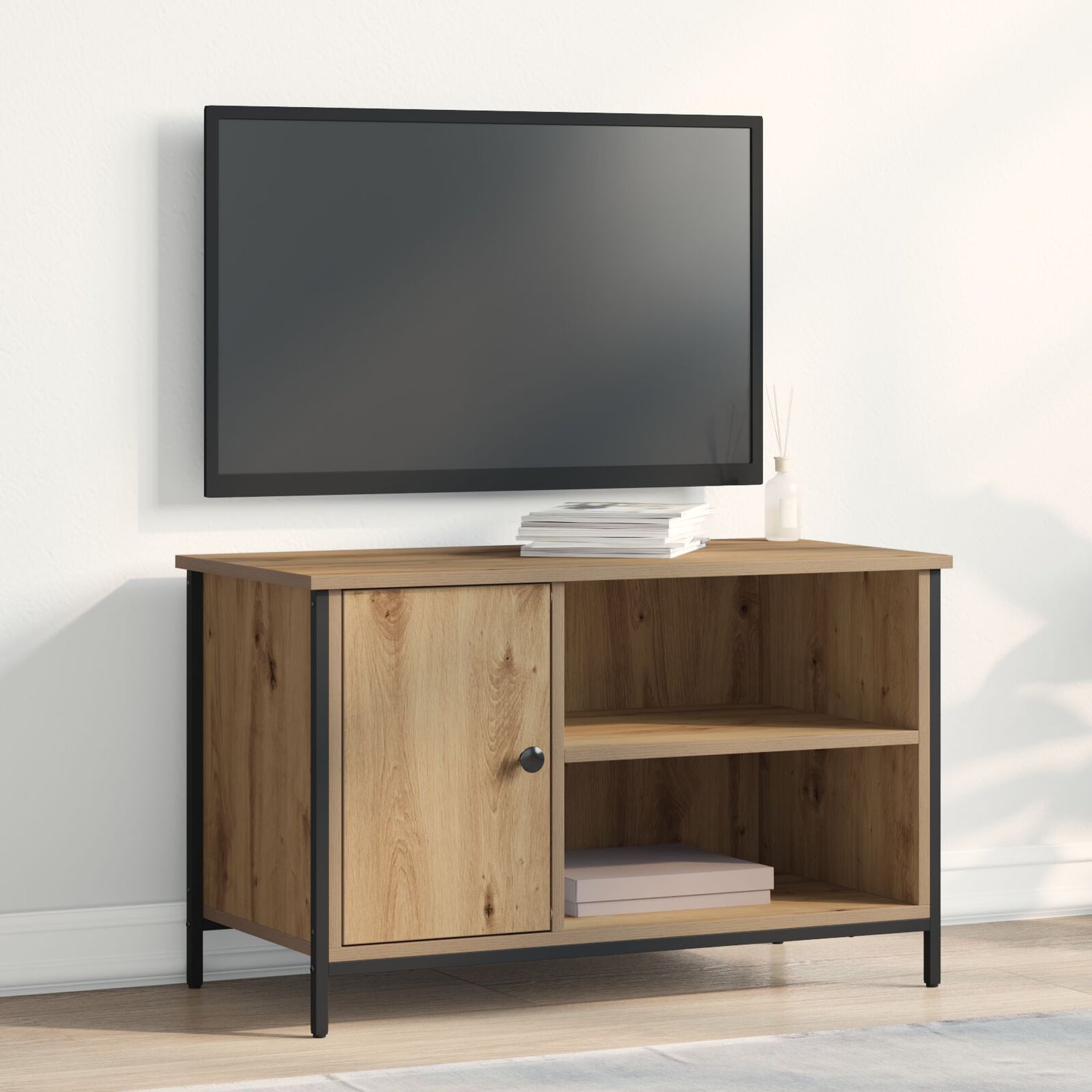 Tv-Hylle Artisan Eik 80X40X50 Cm Konstruert Tre Og Stål
