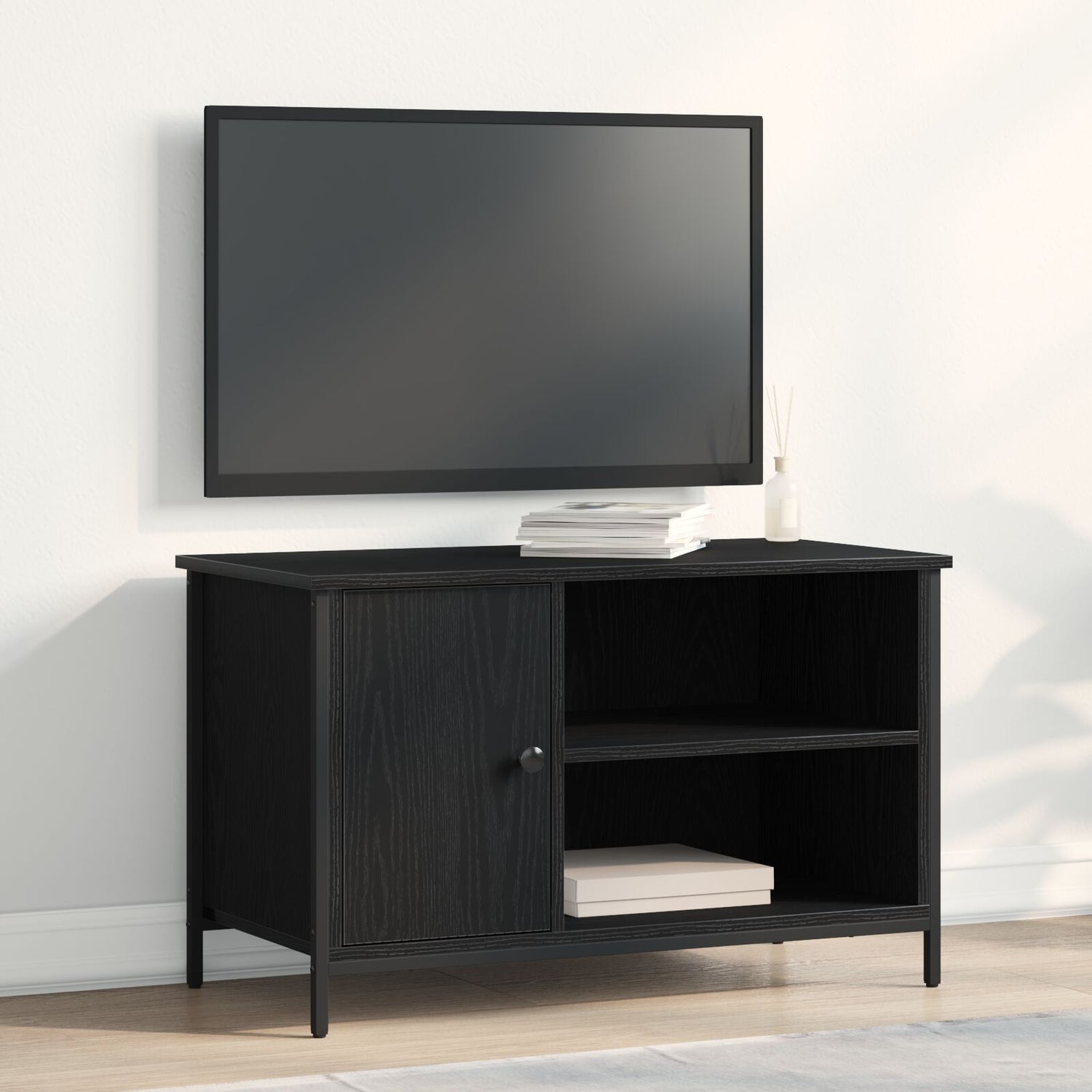 Tv-Benk Svart Eik 80X40X50 Cm Konstruert Tre Og Stål