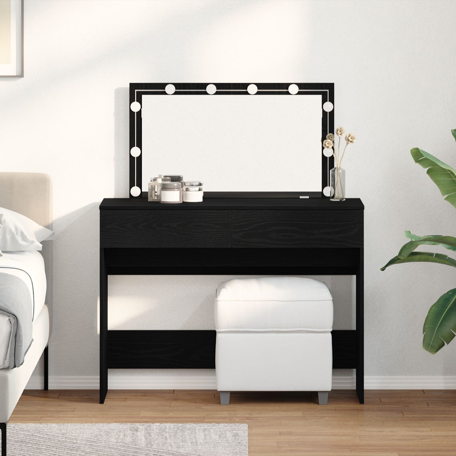 Sminkebord Med Led Svart Eik 100X40X120 Cm