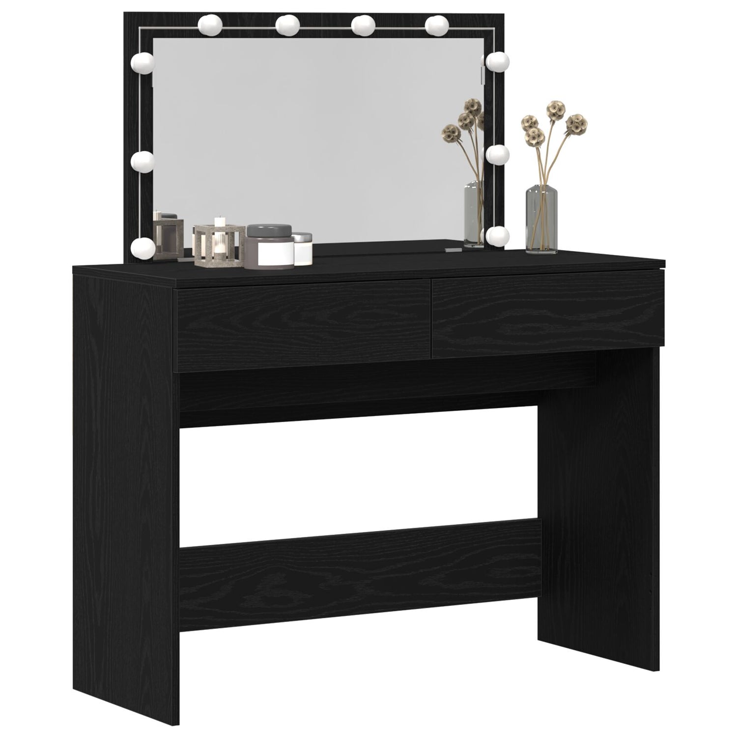 Sminkebord Med Led Svart Eik 100X40X120 Cm