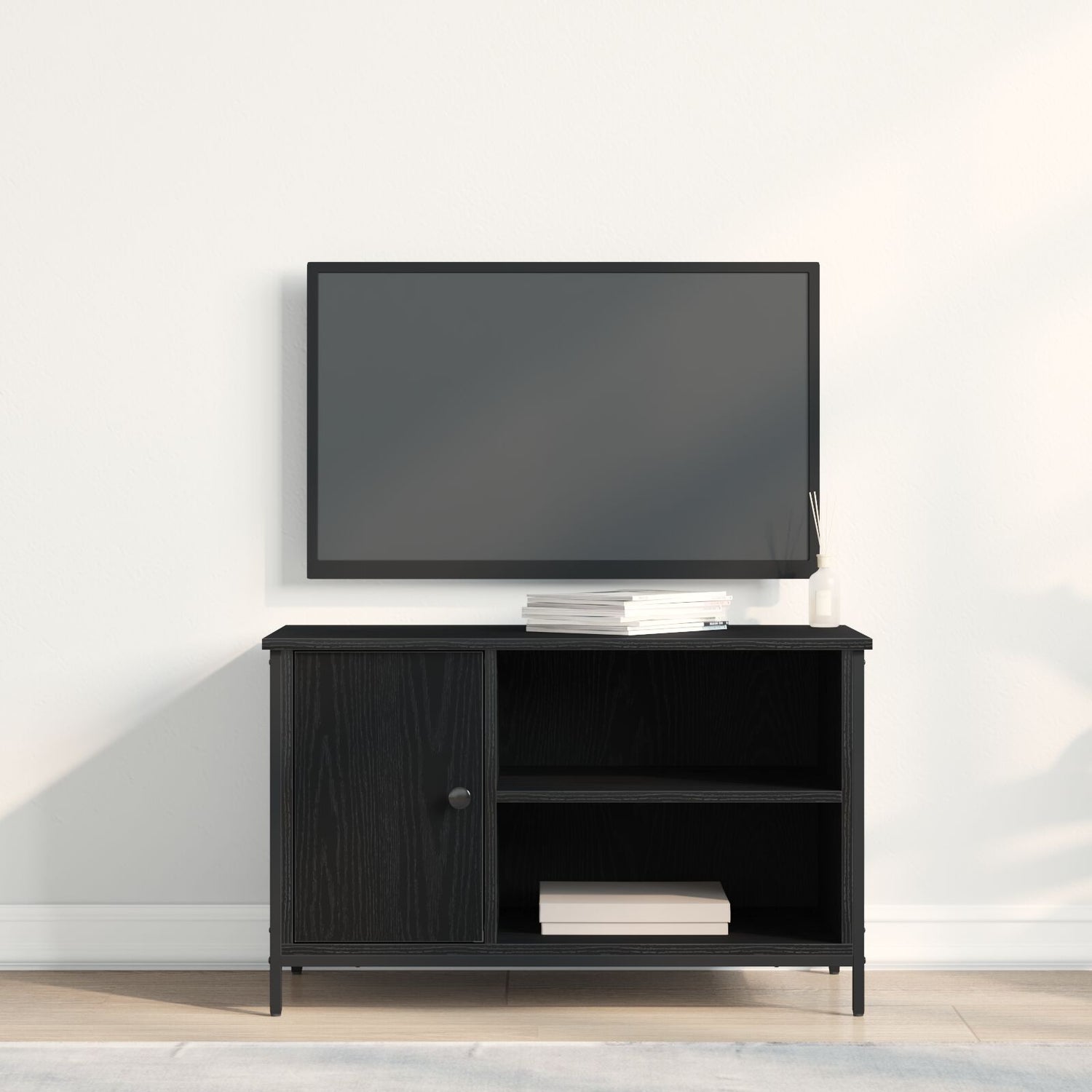 Tv-Benk Svart Eik 80X40X50 Cm Konstruert Tre Og Stål